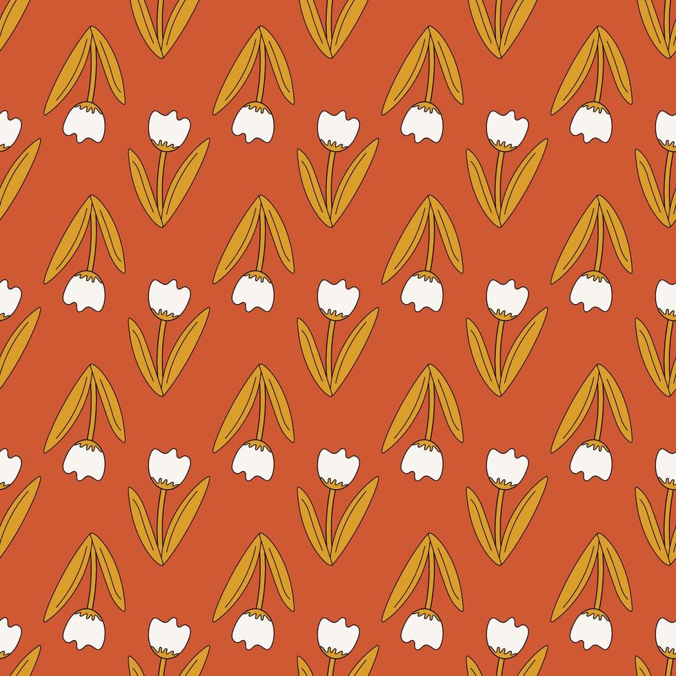 Groovy flowers. Floral seamless pattern. Tulip. Retro cartoon style. Hand-drawn vector illustration. Hippie design.