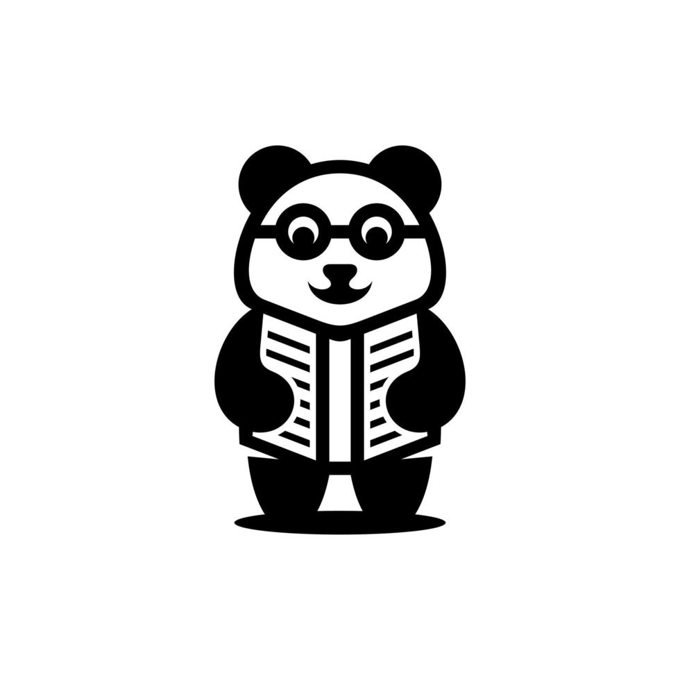 Animal panda smart reading book creative logo vector