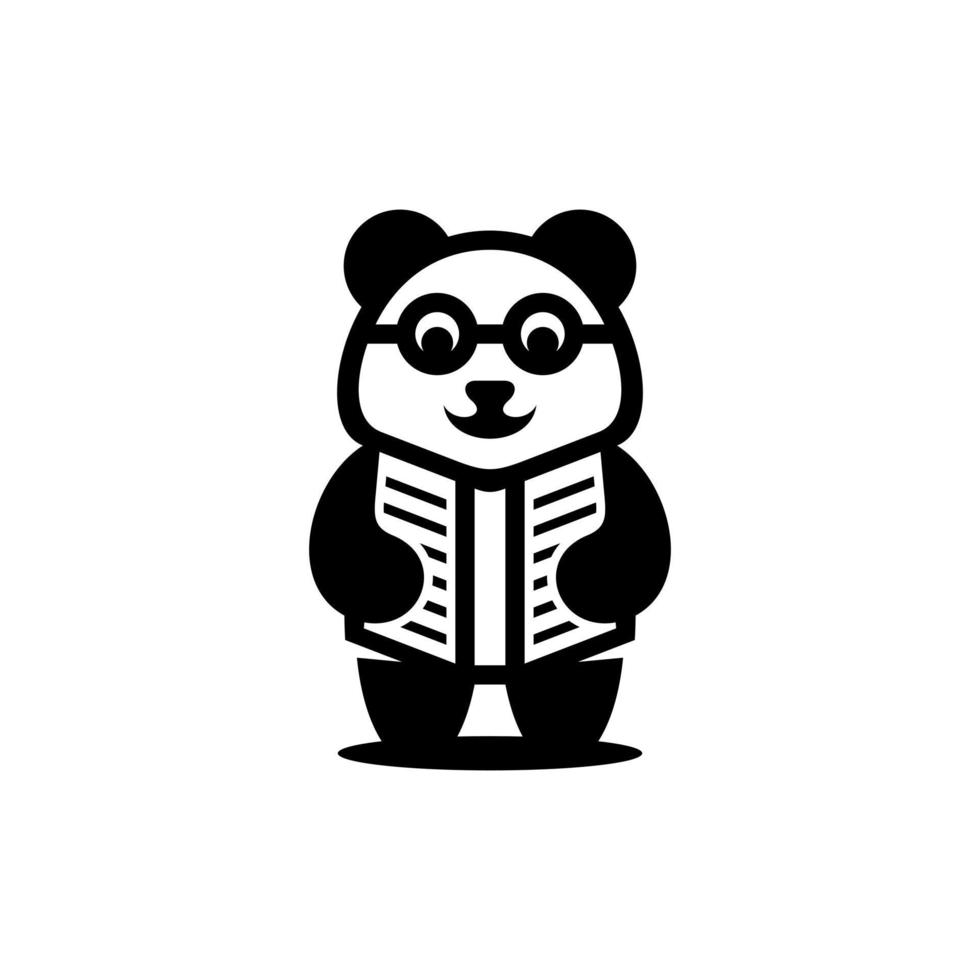 Animal panda smart reading book creative logo vector