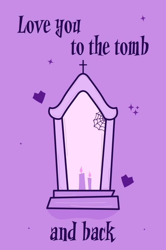 amor usted a el tumba y atrás. alternativa enamorado tarjeta. horror clipart. escalofriante amor. kawaii pastel godo estilo. linda lápida mortuoria. póster, imprimir, fondo de pantalla. vector