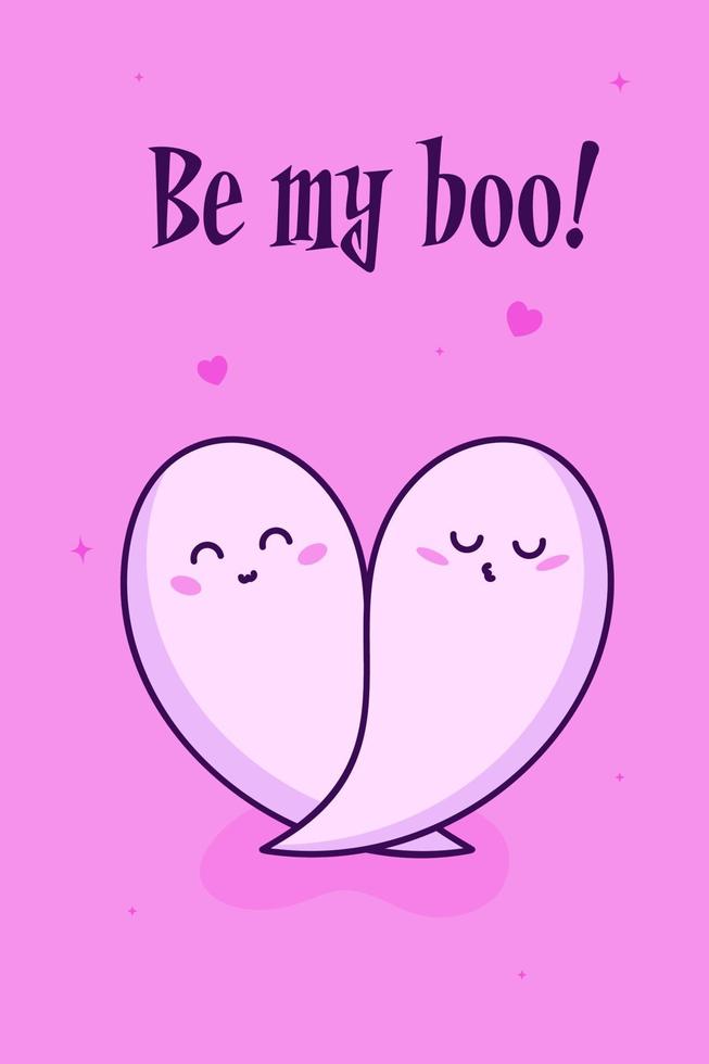 Alternative Valentine card. Creepy clipart. Spooky love. Kawaii pastel goth style. Be my boo. Ghost couple hugging love. Poster, print, wallpaper. vector