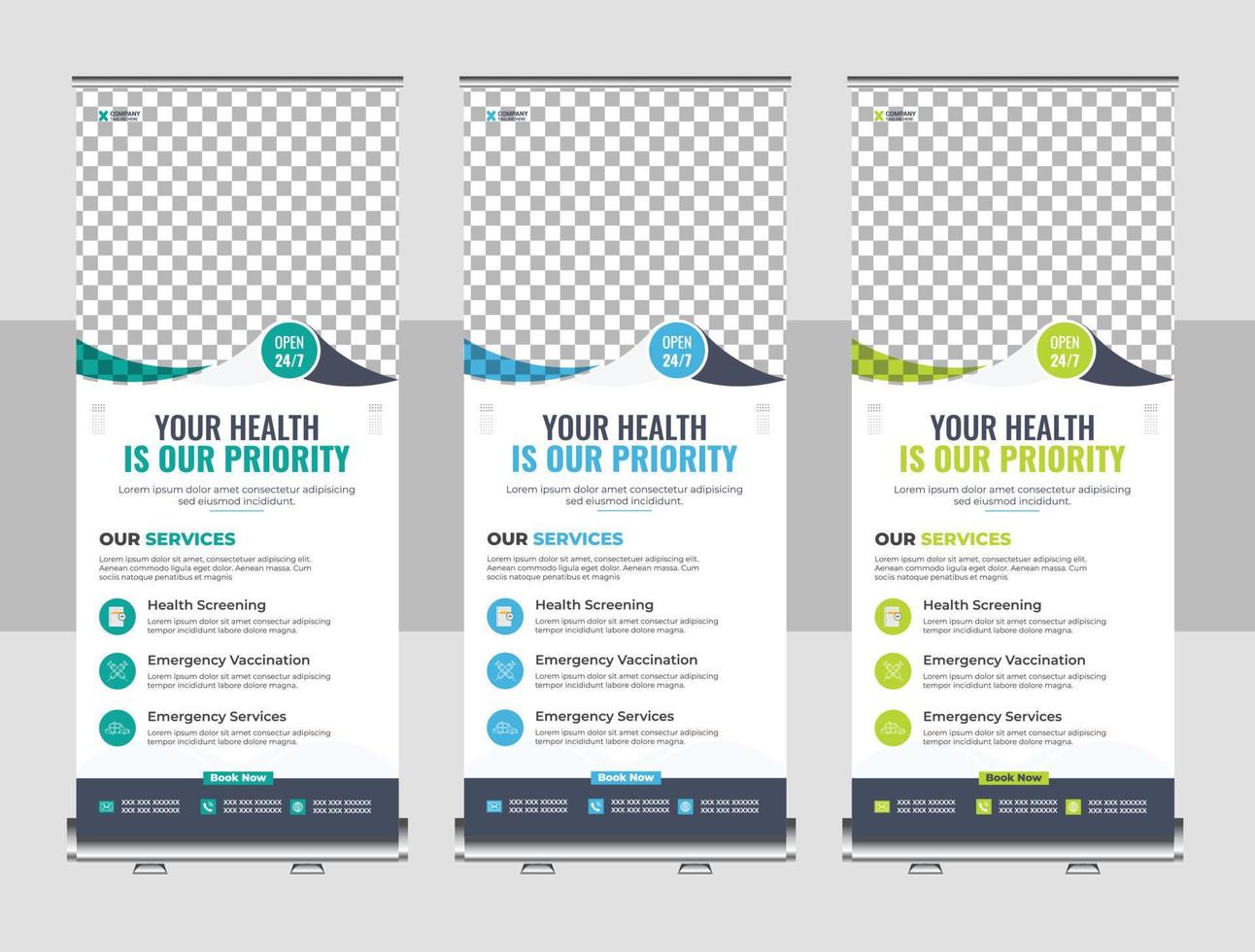 Medical rollup or X banner design template vector