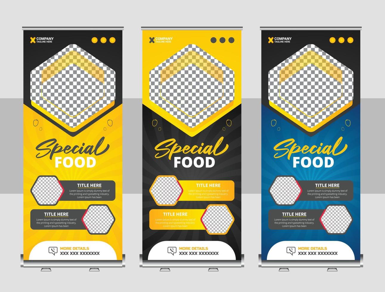 Plantilla de diseño de banner enrollable de comida y restaurante vector