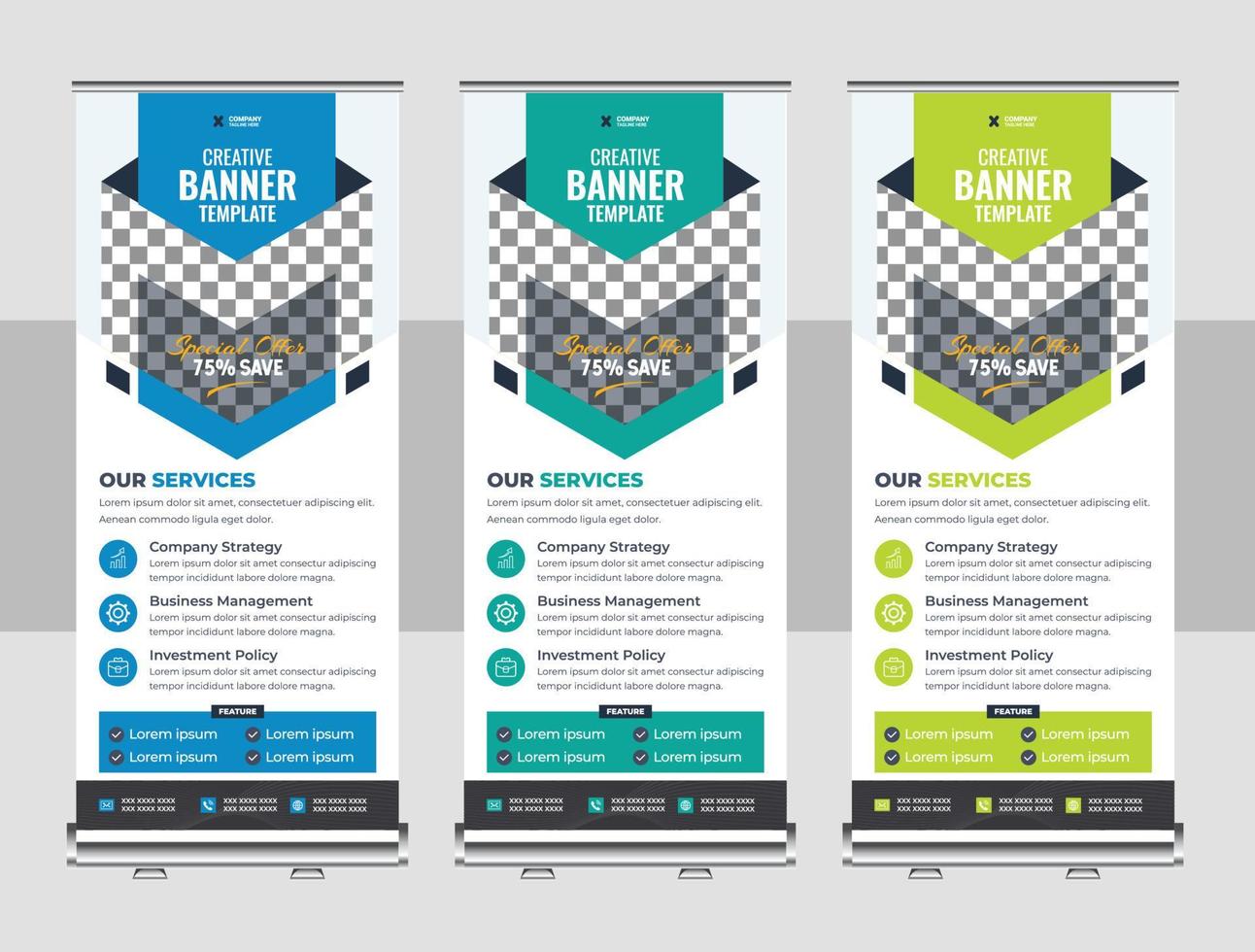 Creative business agency roll up banner design or pull up banner template vector