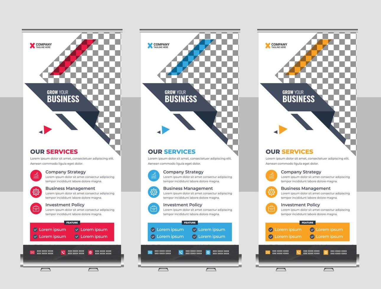 diseño de banner enrollable de agencia de negocios creativos o plantilla de banner desplegable vector