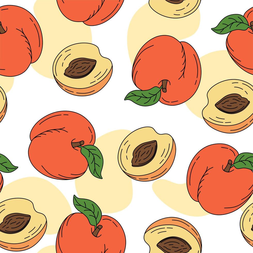 Seamless peaches pattern on white background Vector illustration