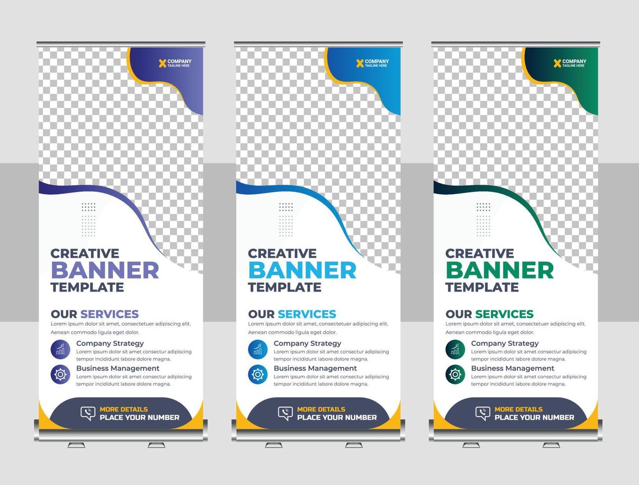 corporate business company rackcard, stand banner, and x banner design vector