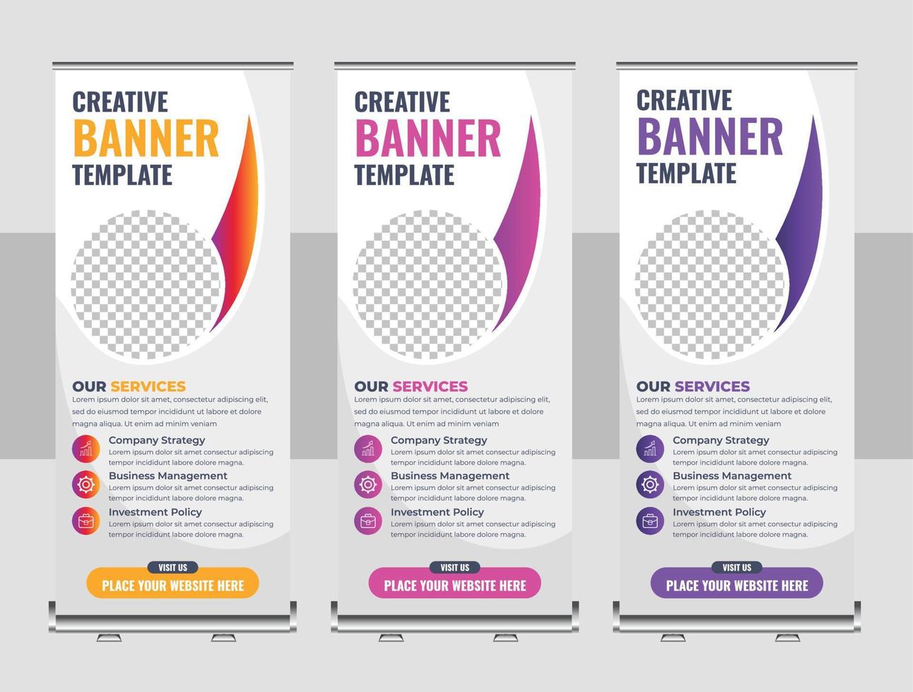 Corporate rollup banner, pull up, business flyer, display, x-banner, and flag-banner Set vector