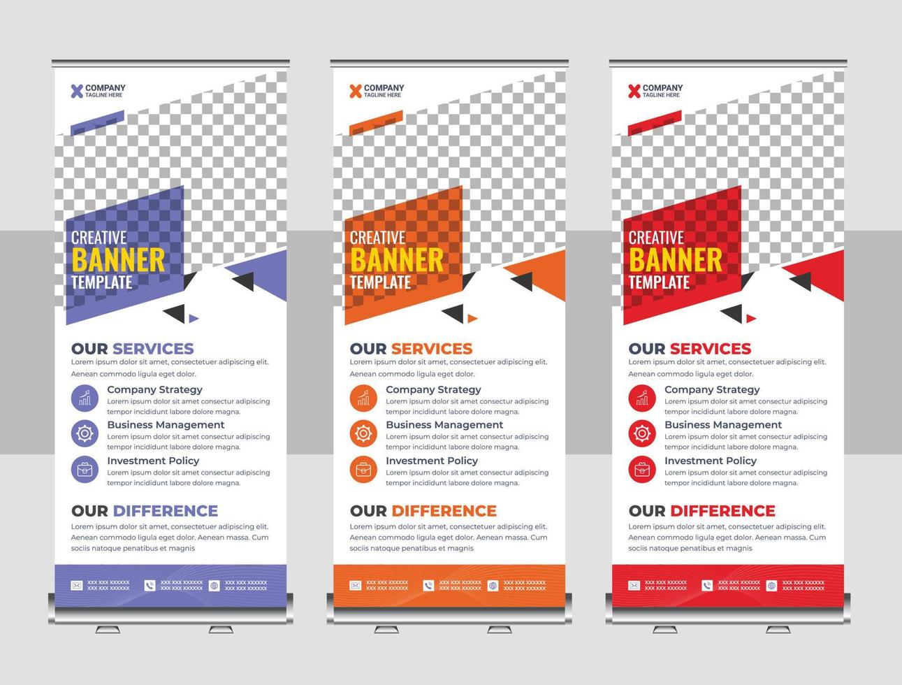 corporate business company rackcard, stand banner, and x banner template vector