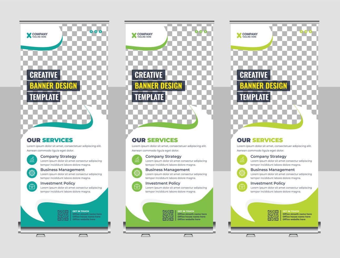 corporate business company rackcard, stand banner, and x banner template vector