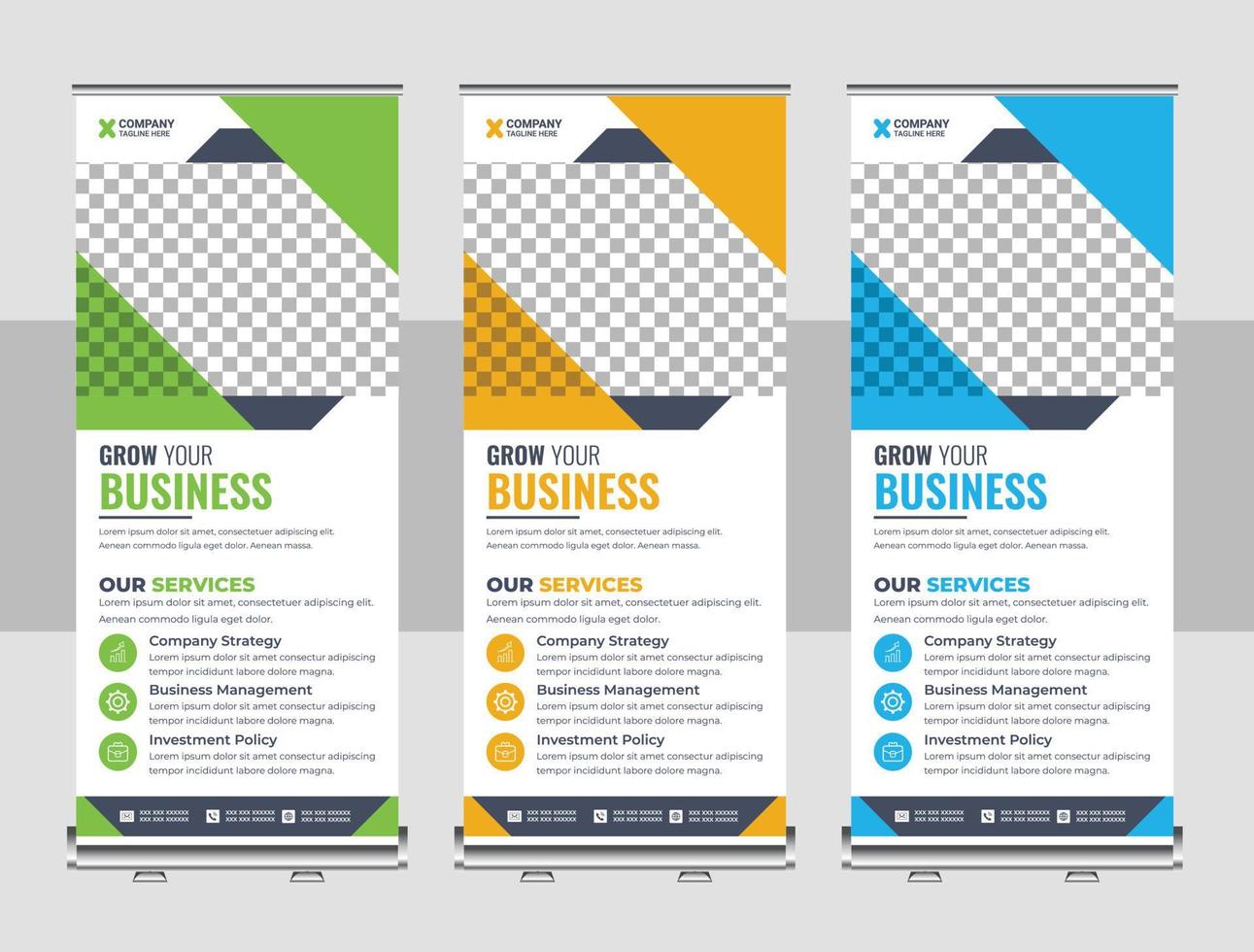 corporate business company rackcard, stand banner, and x banner template vector