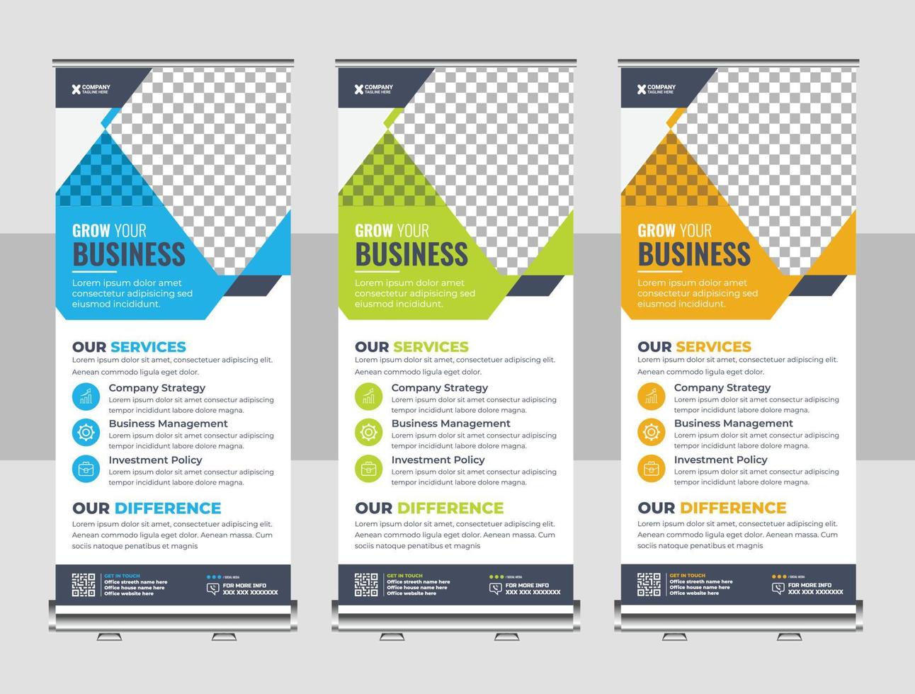 corporate business company rackcard, stand banner, and x banner template vector