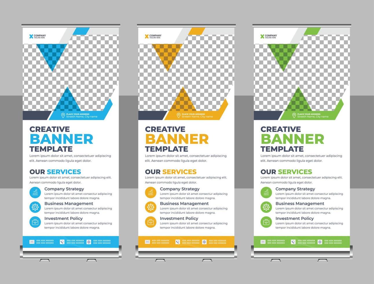 corporate business company rackcard, stand banner, and x banner template vector