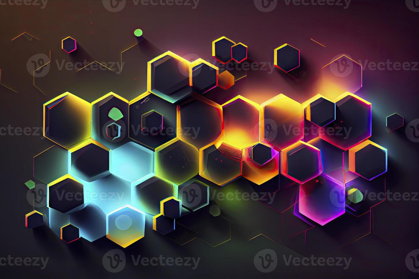 Abstract hexagonal shapes background with neon color elements photo