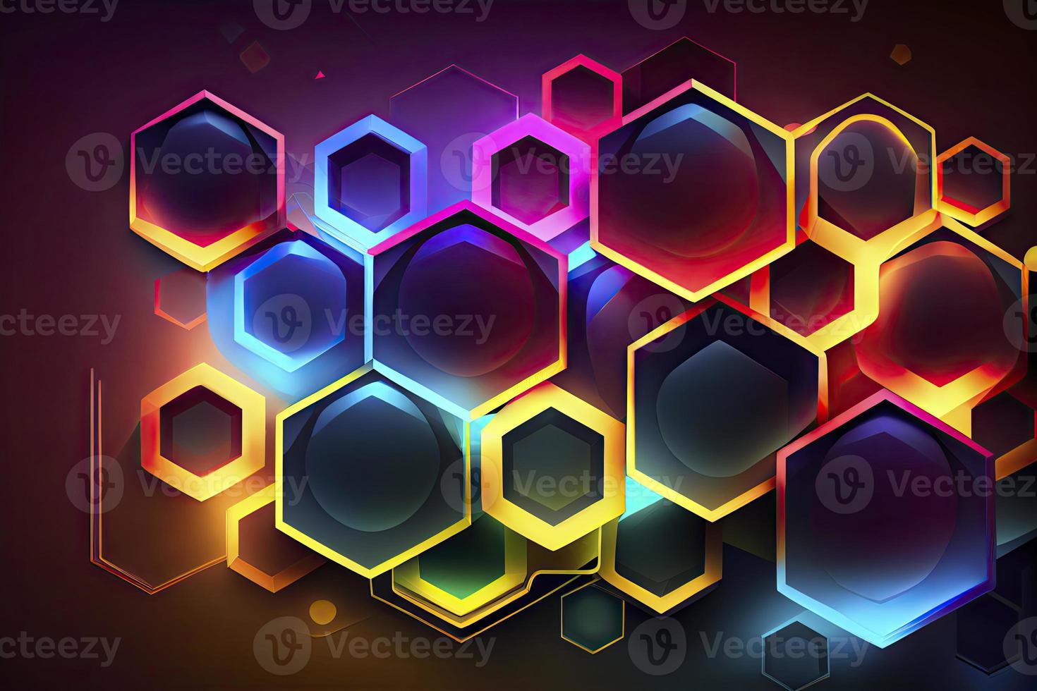 Abstract hexagonal shapes background with neon color elements photo