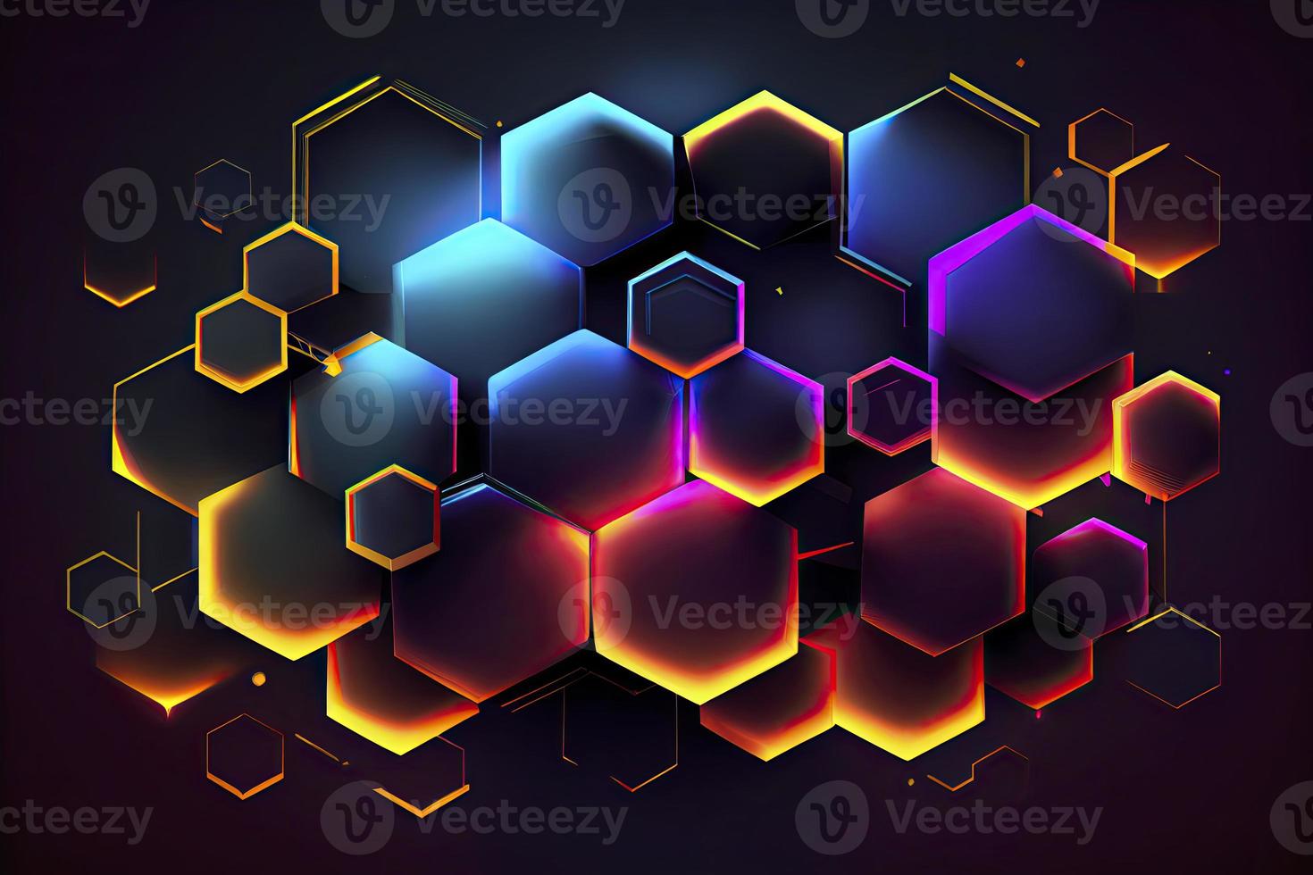 Abstract hexagonal shapes background with neon color elements photo