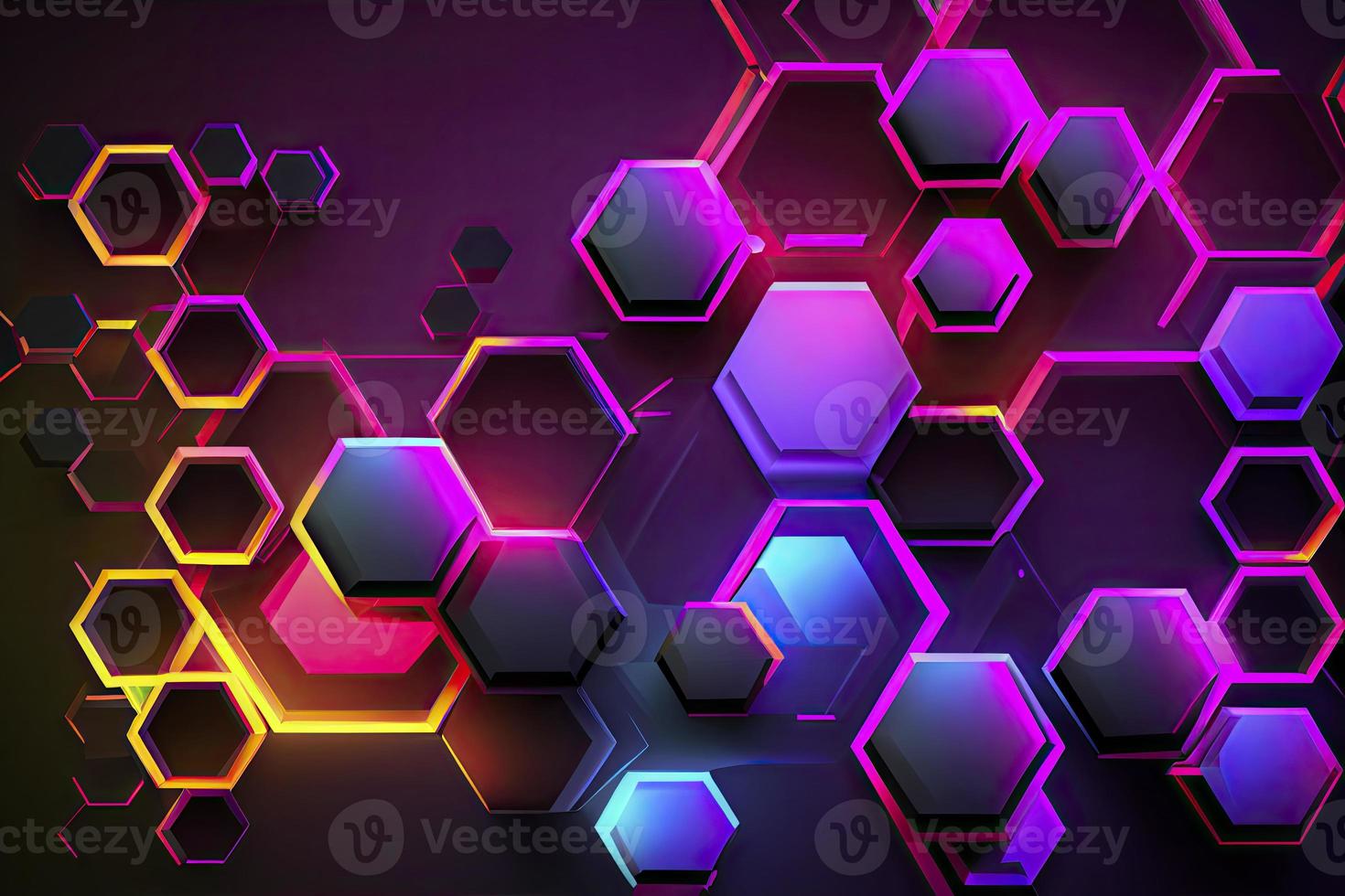 Abstract hexagonal shapes background with neon color elements photo