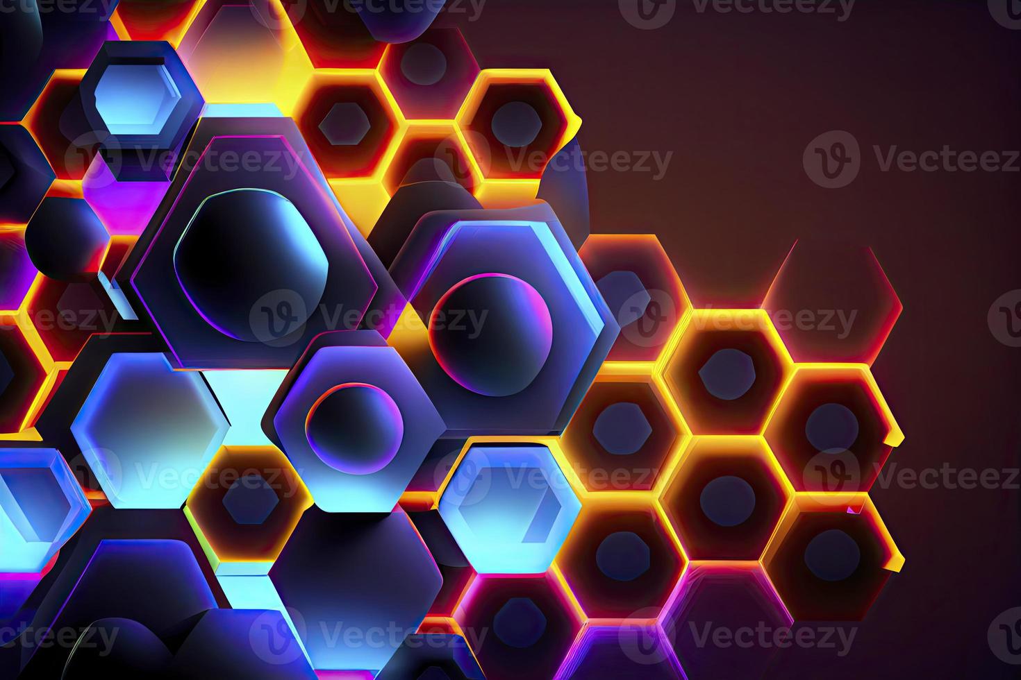 Abstract hexagonal shapes background with neon color elements photo