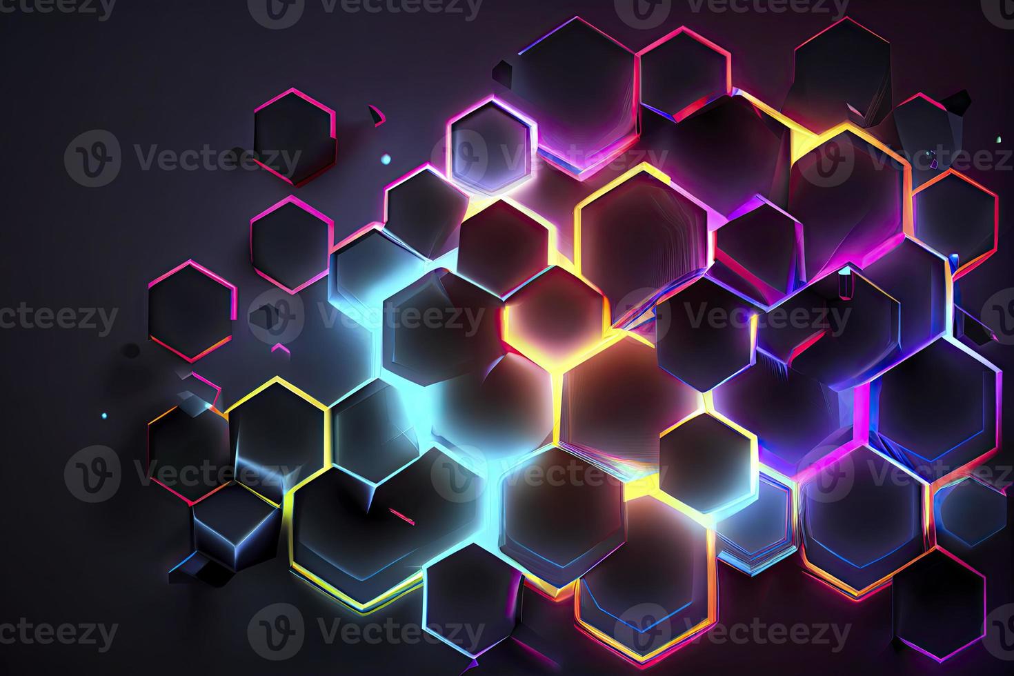 Abstract hexagonal shapes background with neon color elements photo