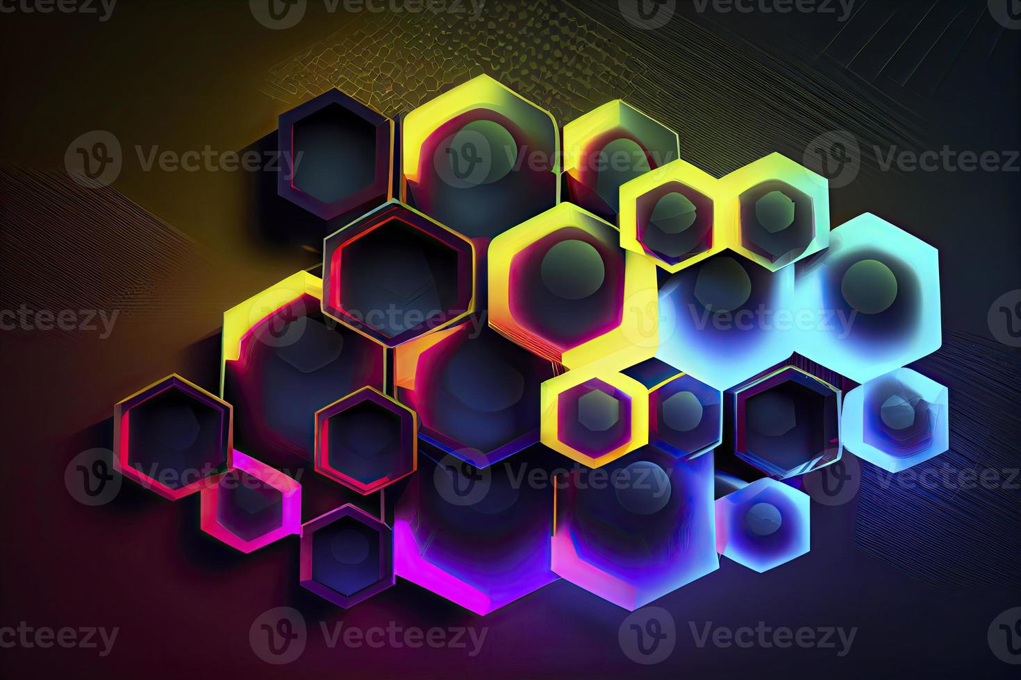 Abstract hexagonal shapes background with neon color elements photo