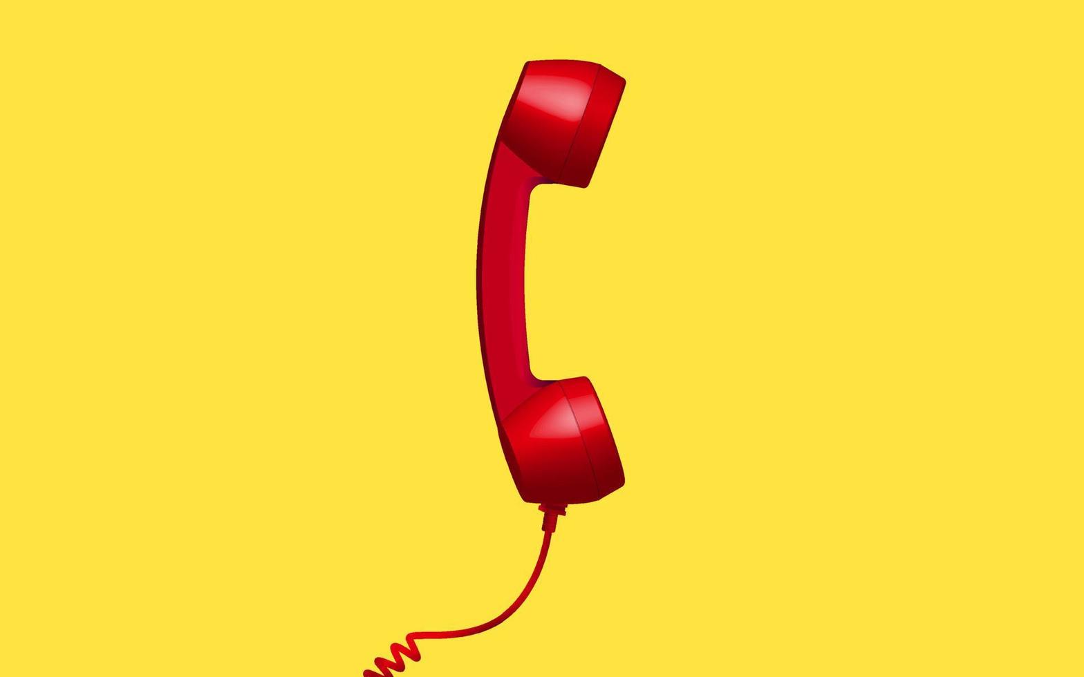 3d red vintage phone receiver isolated on yellow background. Retro analog telephone handset. Old communicate technology. Vector illustration