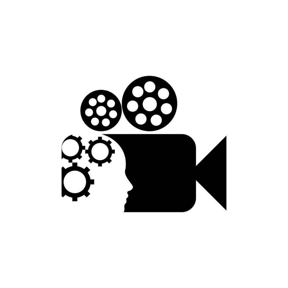 Head human with film camera roll creative logo vector
