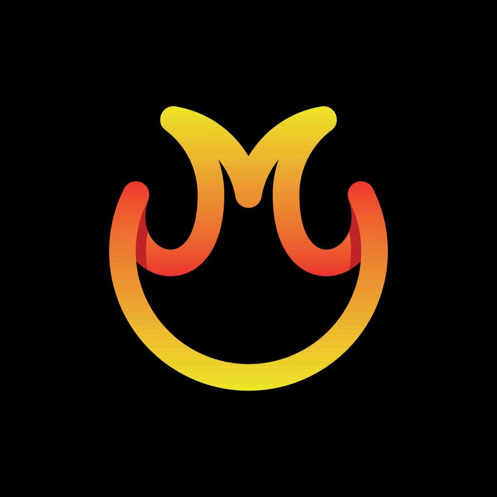 Letter m monogram with fire burn line simple logo vector