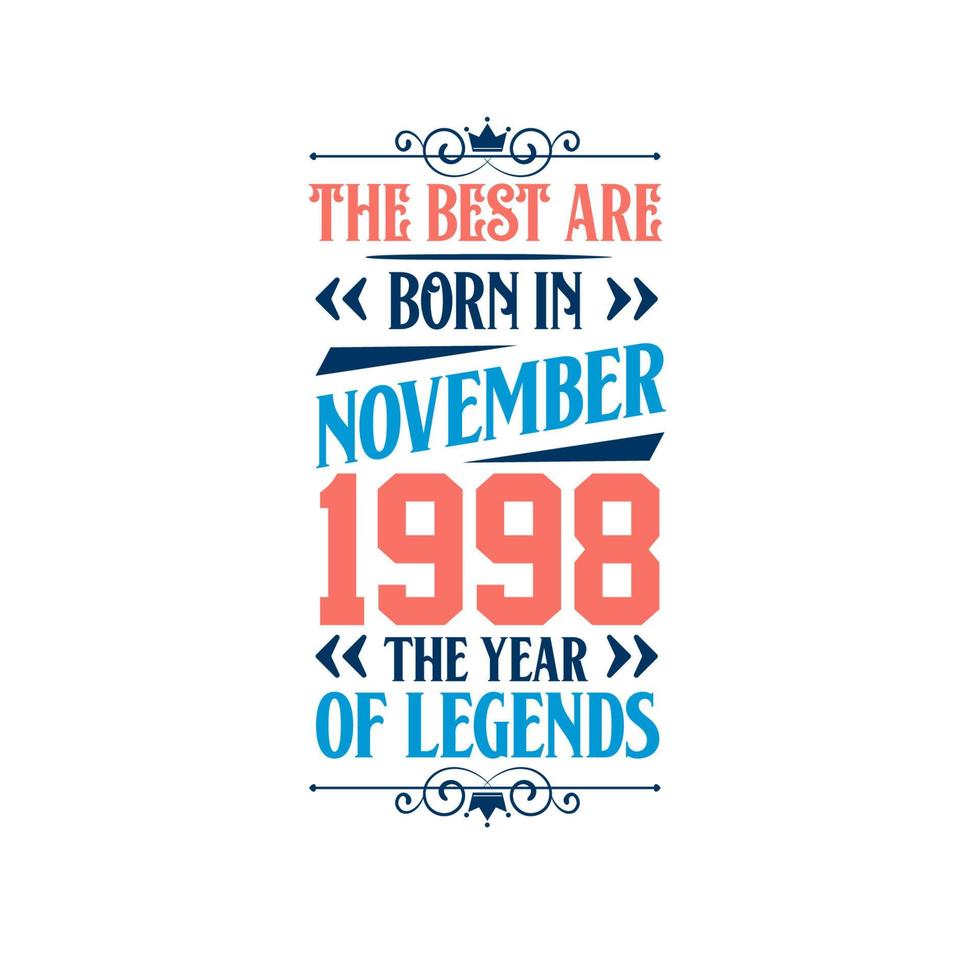Best are born in November 1998. Born in November 1998 the legend Birthday vector