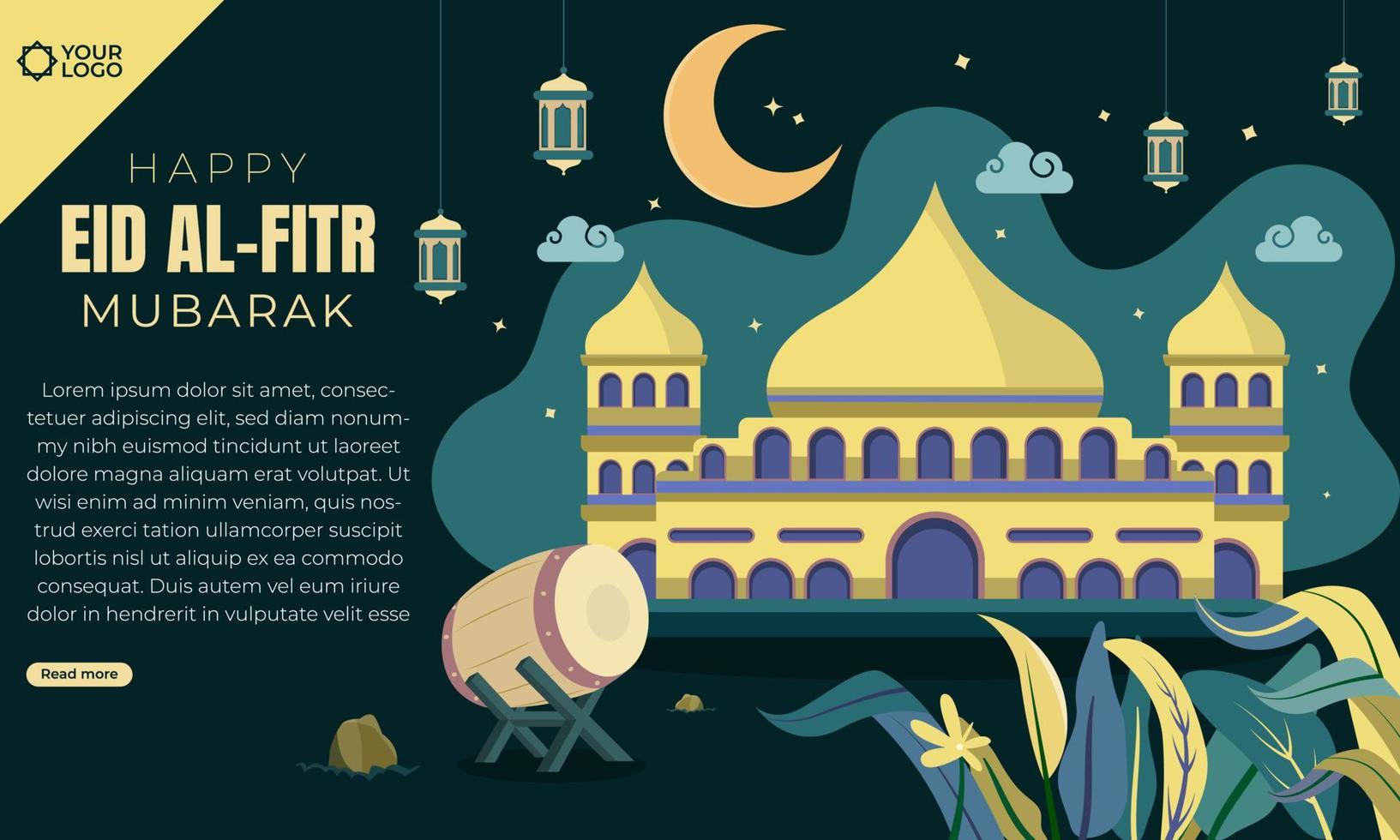 Eid Mubarak Islamic web banner template vector