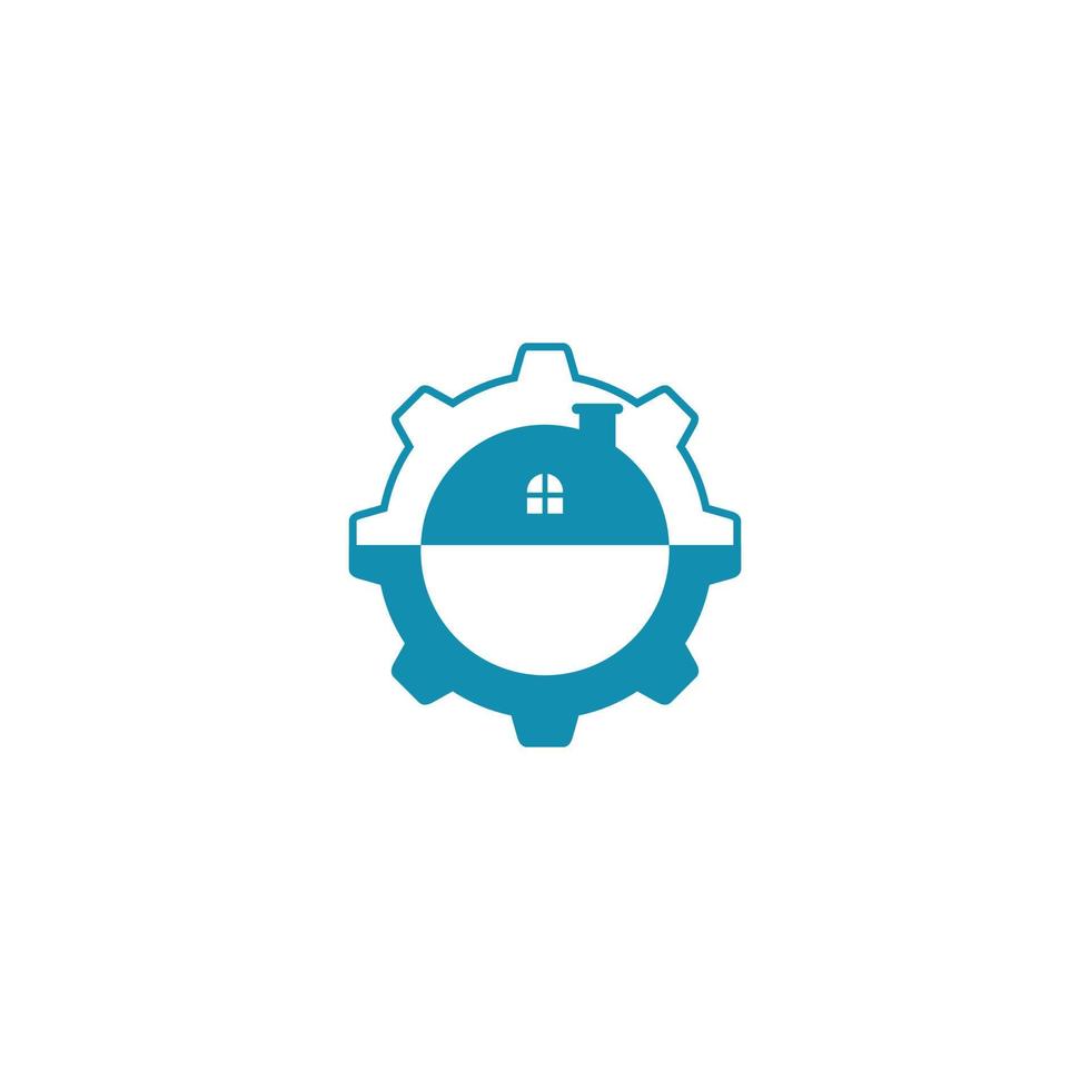 A blue logo for a company named gears and a house with a window on it. vector