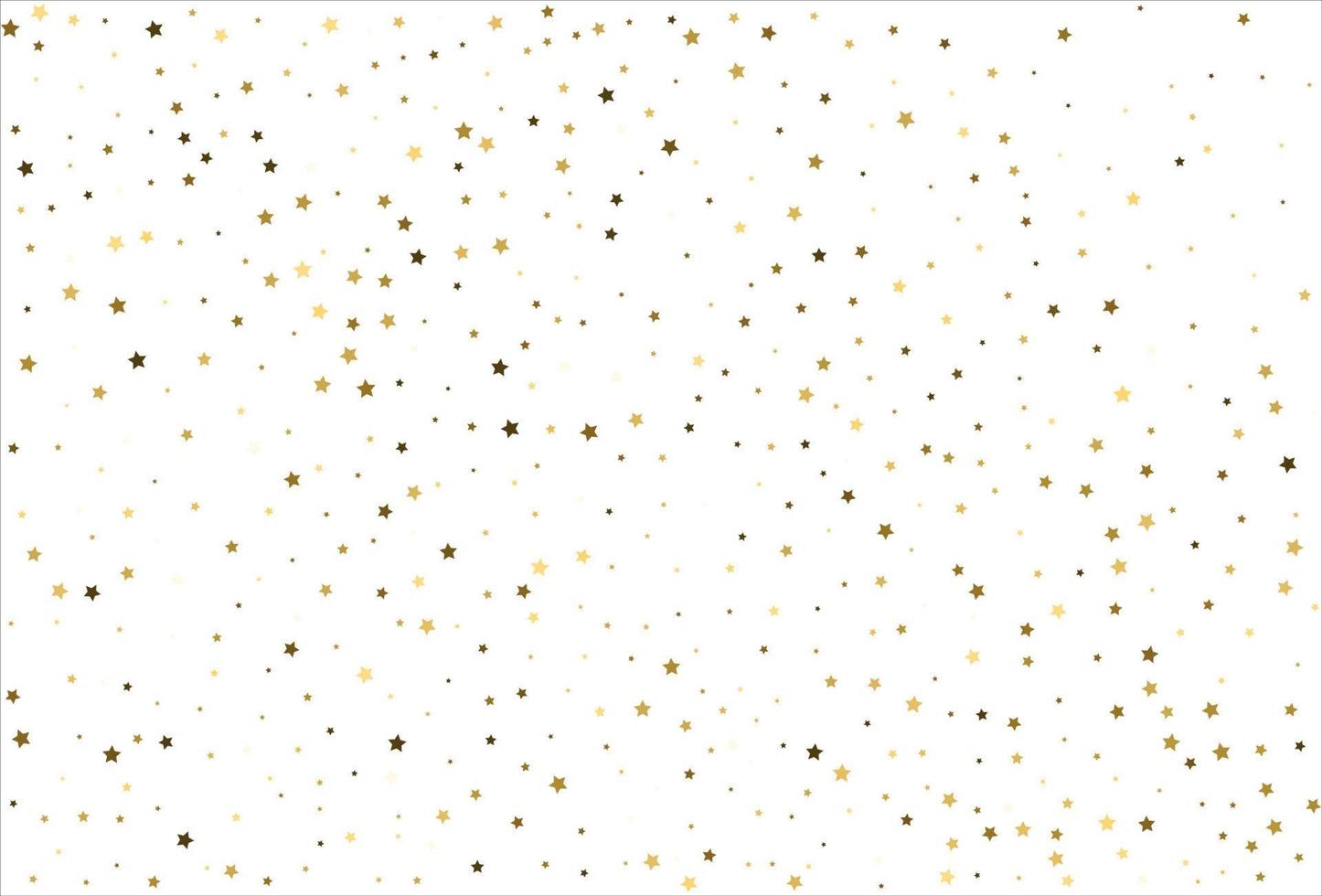 Random falling gold stars on white background. Glitter pattern for banner, greeting card, Christmas and New Year card, invitation, postcard, paper packaging vector