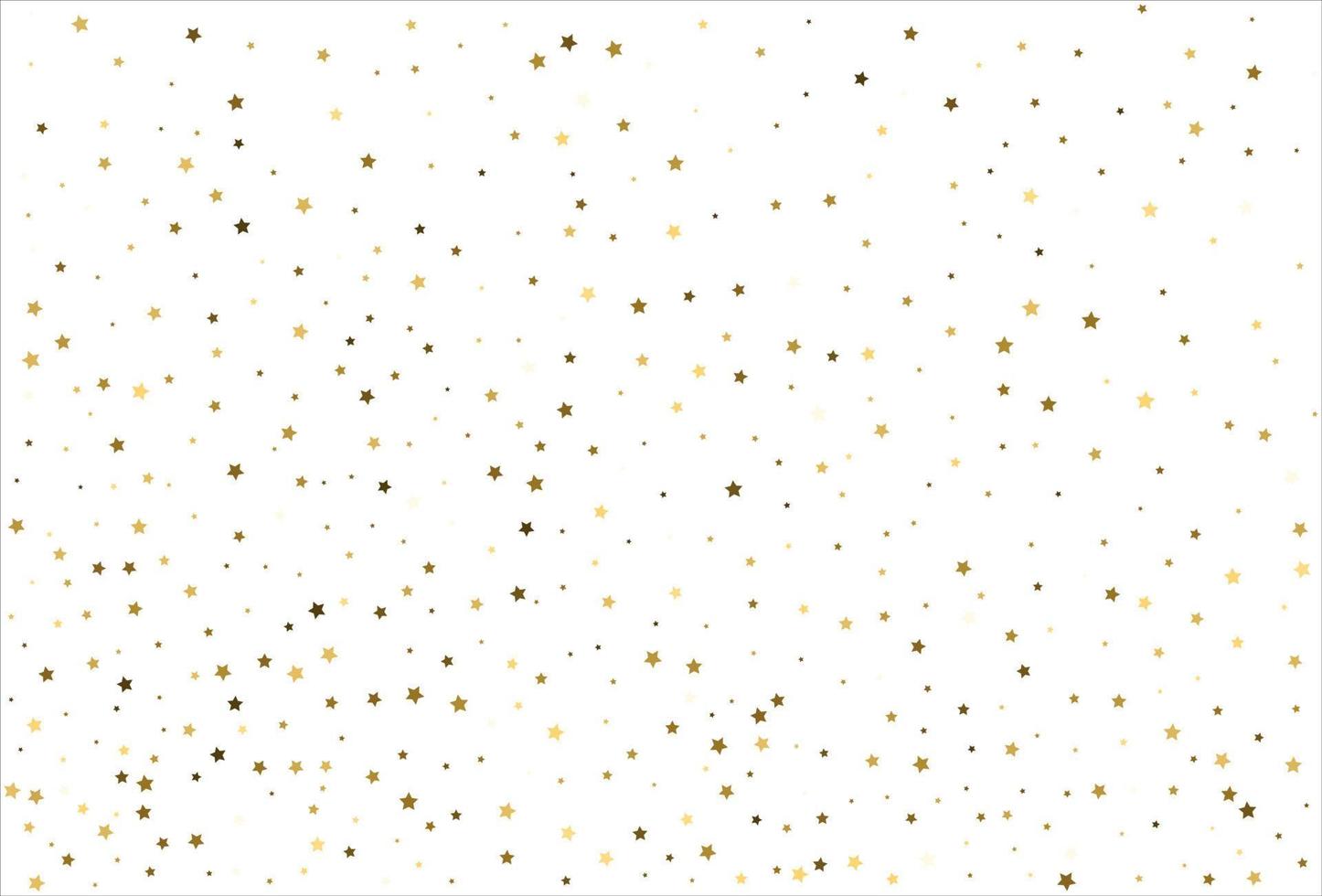 Random falling gold stars on white background. Glitter pattern for banner, greeting card, Christmas and New Year card, invitation, postcard, paper packaging vector