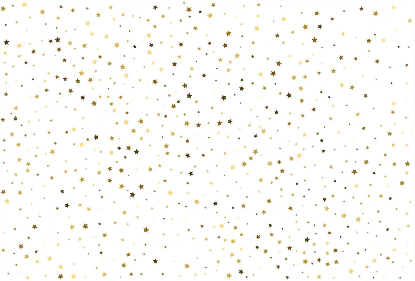 Random falling gold stars on white background. Glitter pattern for banner, greeting card, Christmas and New Year card, invitation, postcard, paper packaging vector