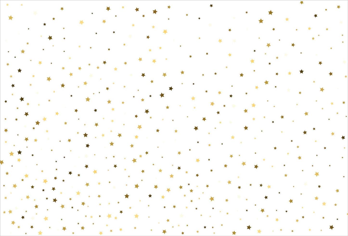 Random falling gold stars on white background. Glitter pattern for banner, greeting card, Christmas and New Year card, invitation, postcard, paper packaging vector