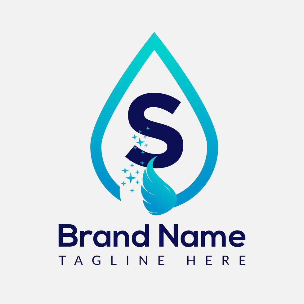 Initial Letter S Wash Logo, Drop and Wash Combination. Drop logo, Wash, Clean, Fresh, Water Template vector