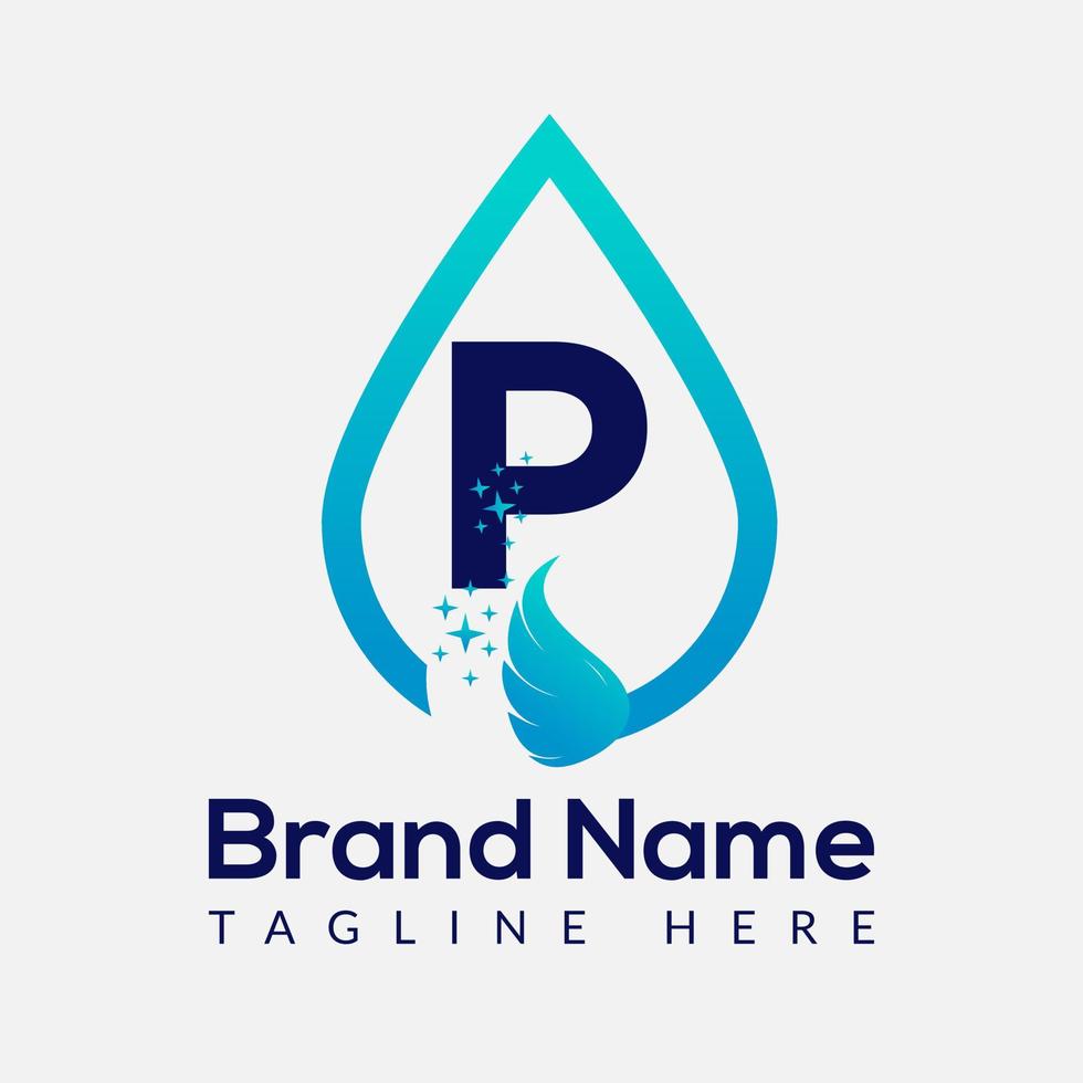 Initial Letter P Wash Logo, Drop and Wash Combination. Drop logo, Wash, Clean, Fresh, Water Template vector