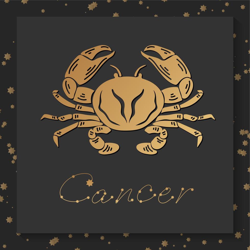Gold zodiac Cancer horoscope sign on dark square background vector
