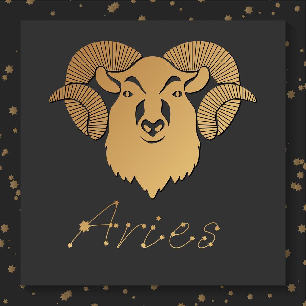 oro zodíaco Aries horóscopo firmar en oscuro cuadrado antecedentes vector