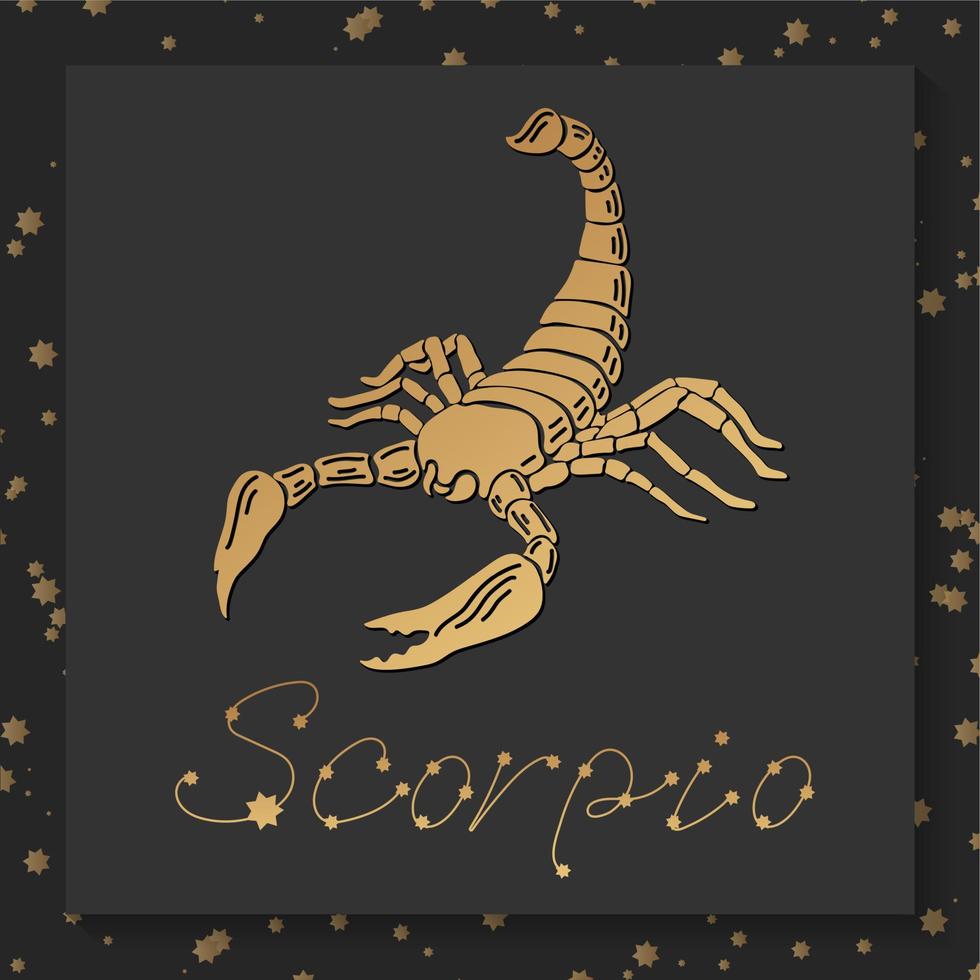 Gold zodiac Scorpio horoscope sign on dark square background vector