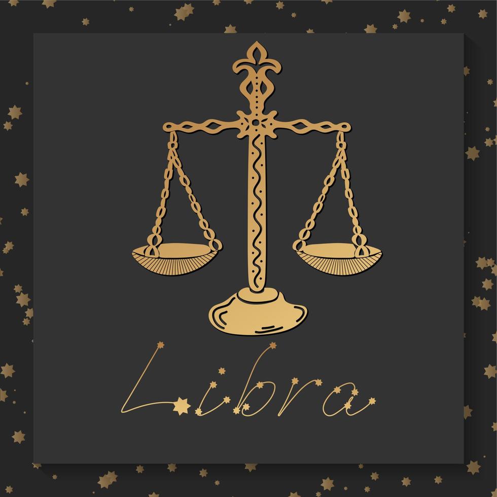 Gold zodiac Libra horoscope sign on dark square background vector