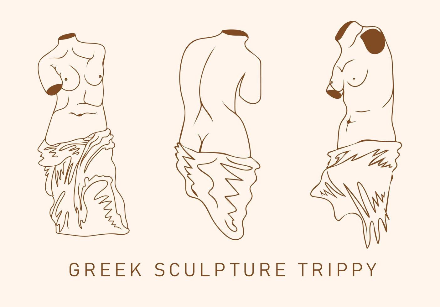 Greek sculpture trippy. Vector hand drawn illustration of human female bodies