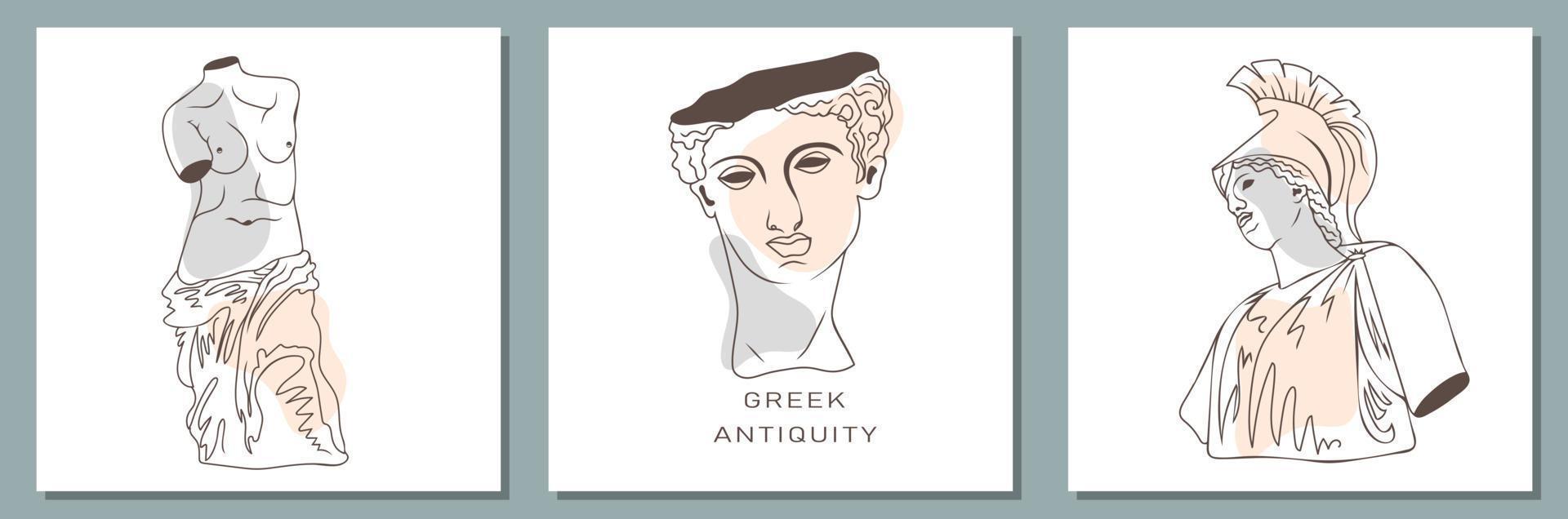 Antiquity. Greek ancient sculpture collection in a trendy modern style vector