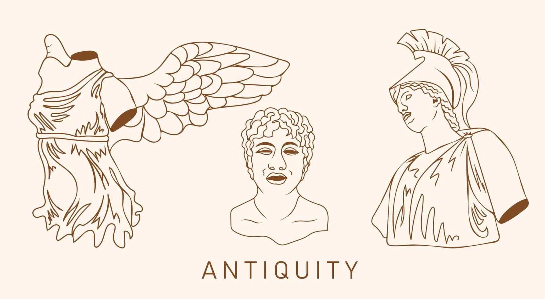 Antiquity. Greek ancient sculpture collection vector