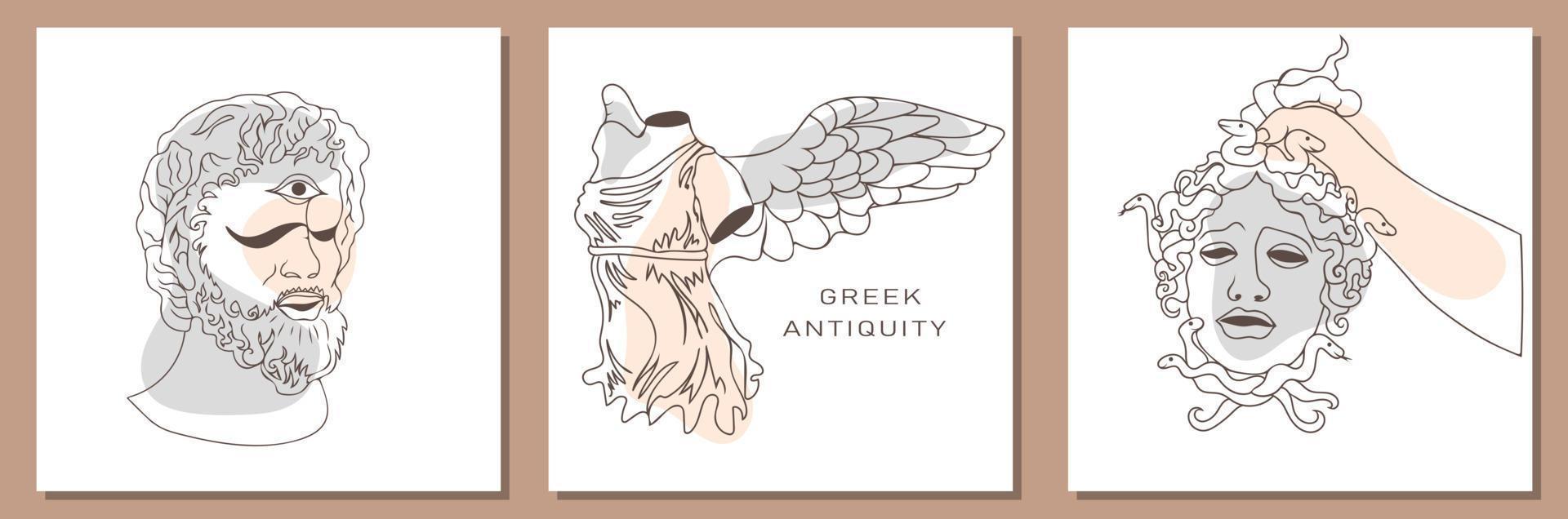 Antiquity. Greek ancient sculpture collection in a trendy modern style vector