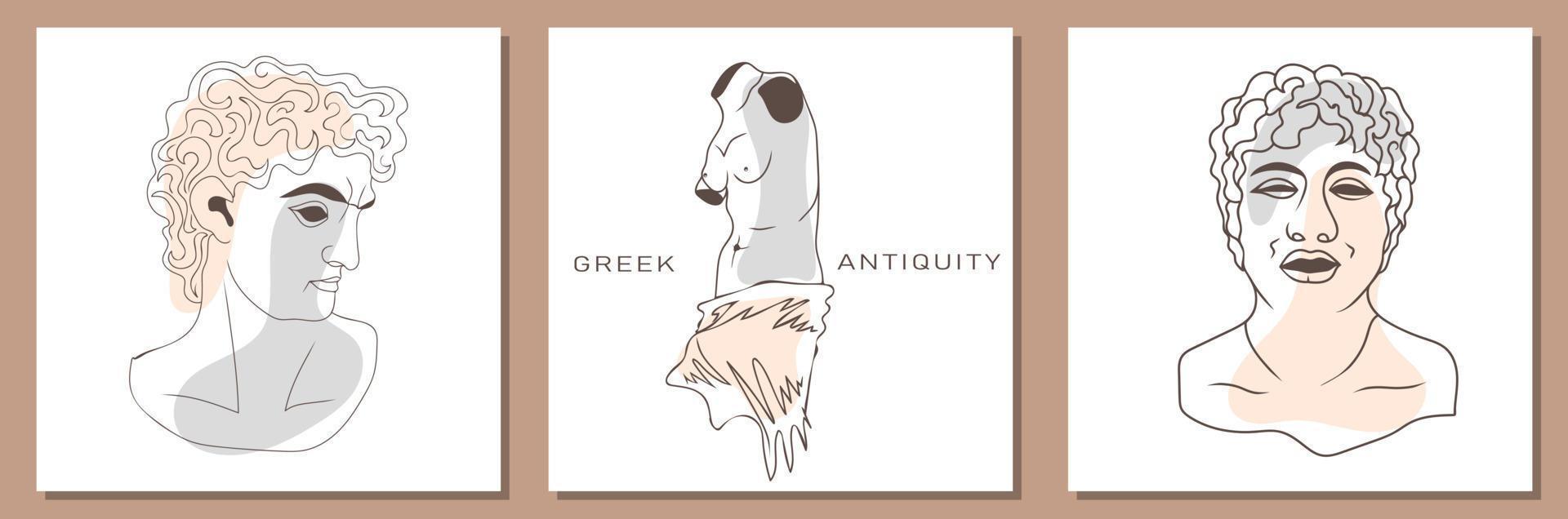 Antiquity. Greek ancient sculpture collection in a trendy modern style vector