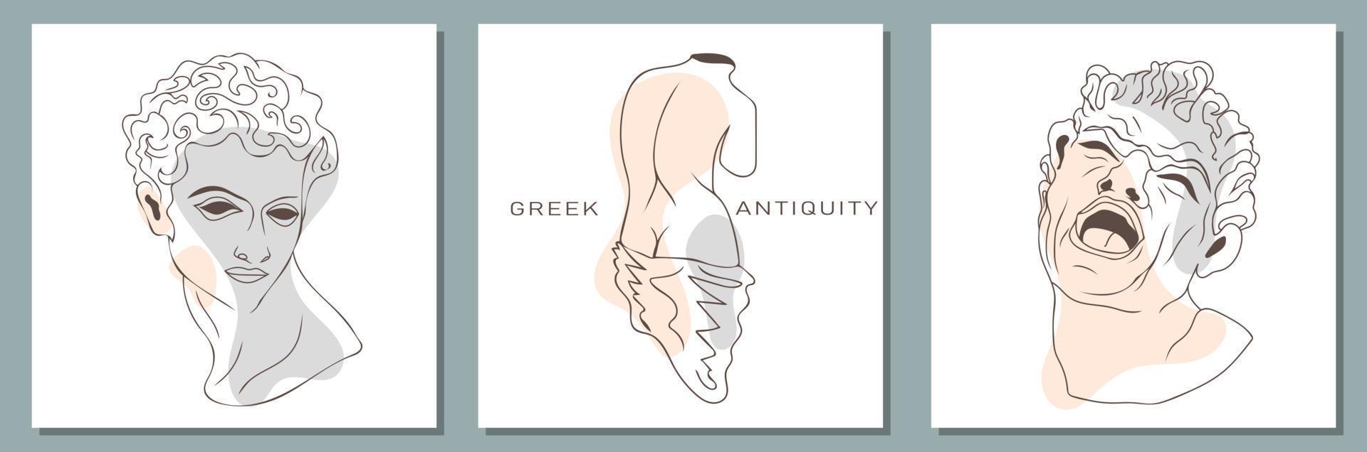 antigüedad. griego antiguo escultura colección en un de moda moderno estilo vector