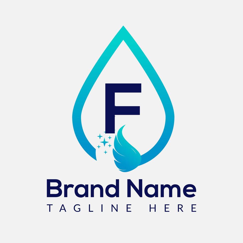 Initial Letter F Wash Logo, Drop and Wash Combination. Drop logo, Wash, Clean, Fresh, Water Template vector