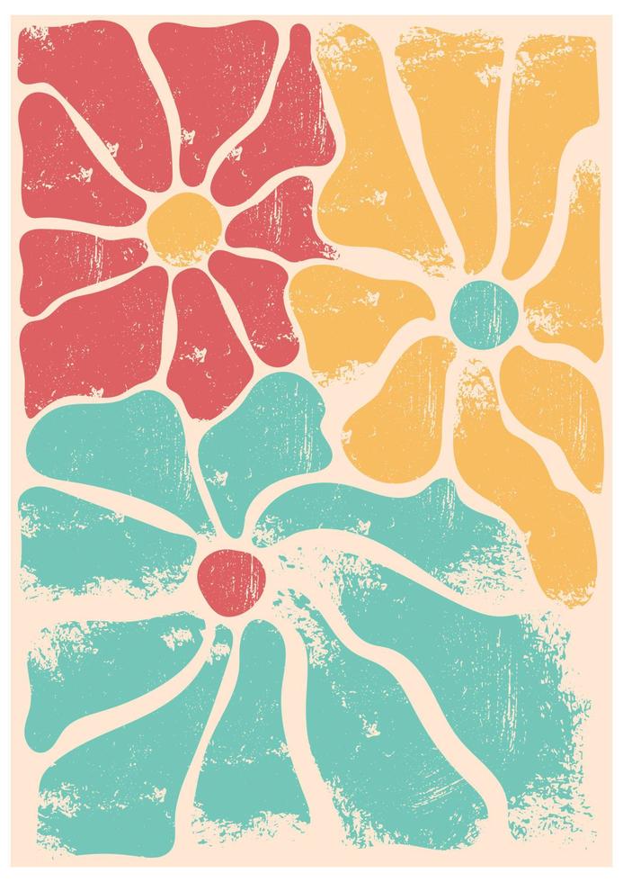 Abstract floral poster in retro style. Hand-drawn flowers vector Illustration