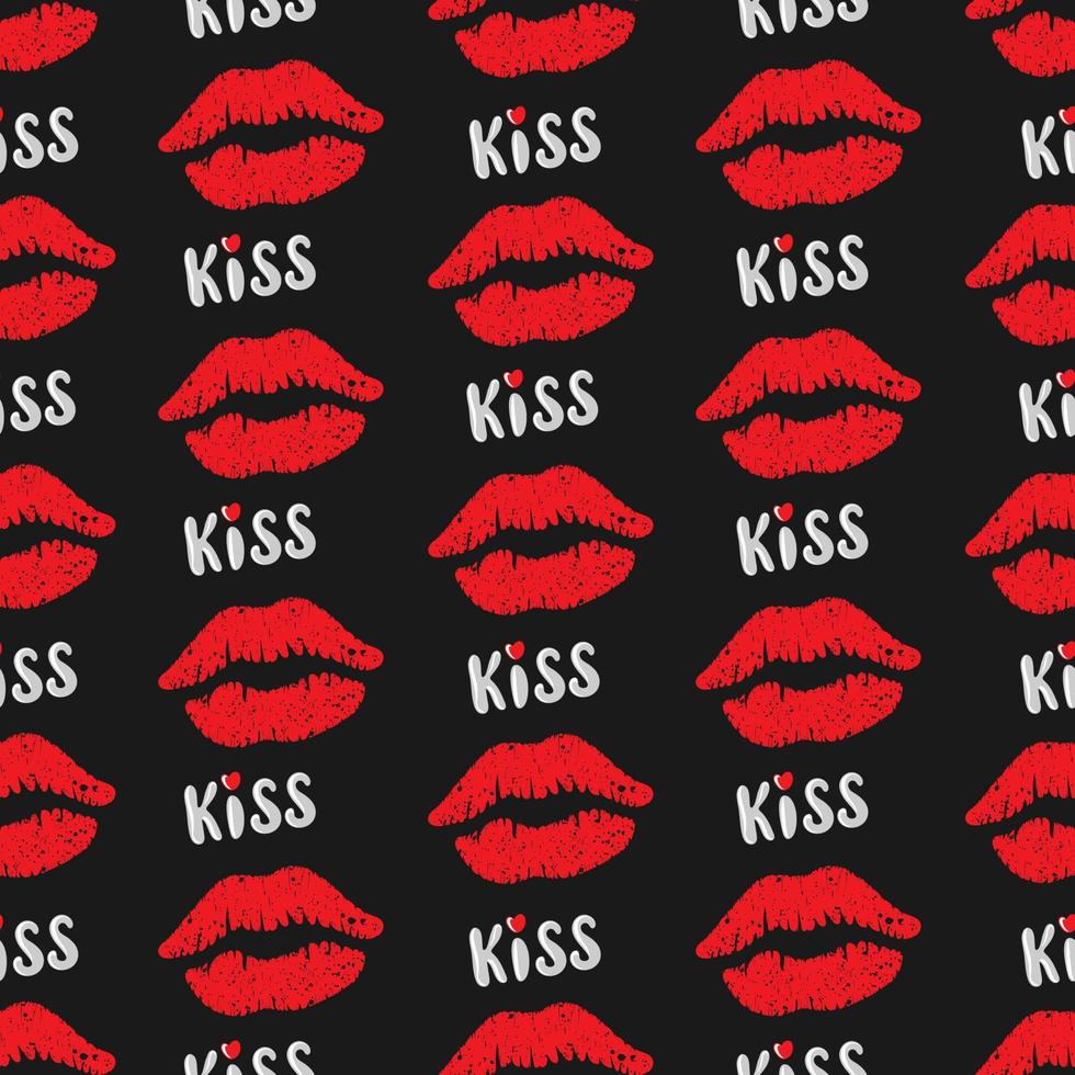 Seamless pattern of red woman's lips on black background vector