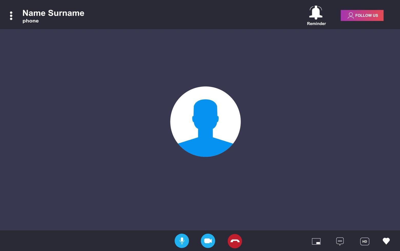 Video chat interface, user web video call window vector
